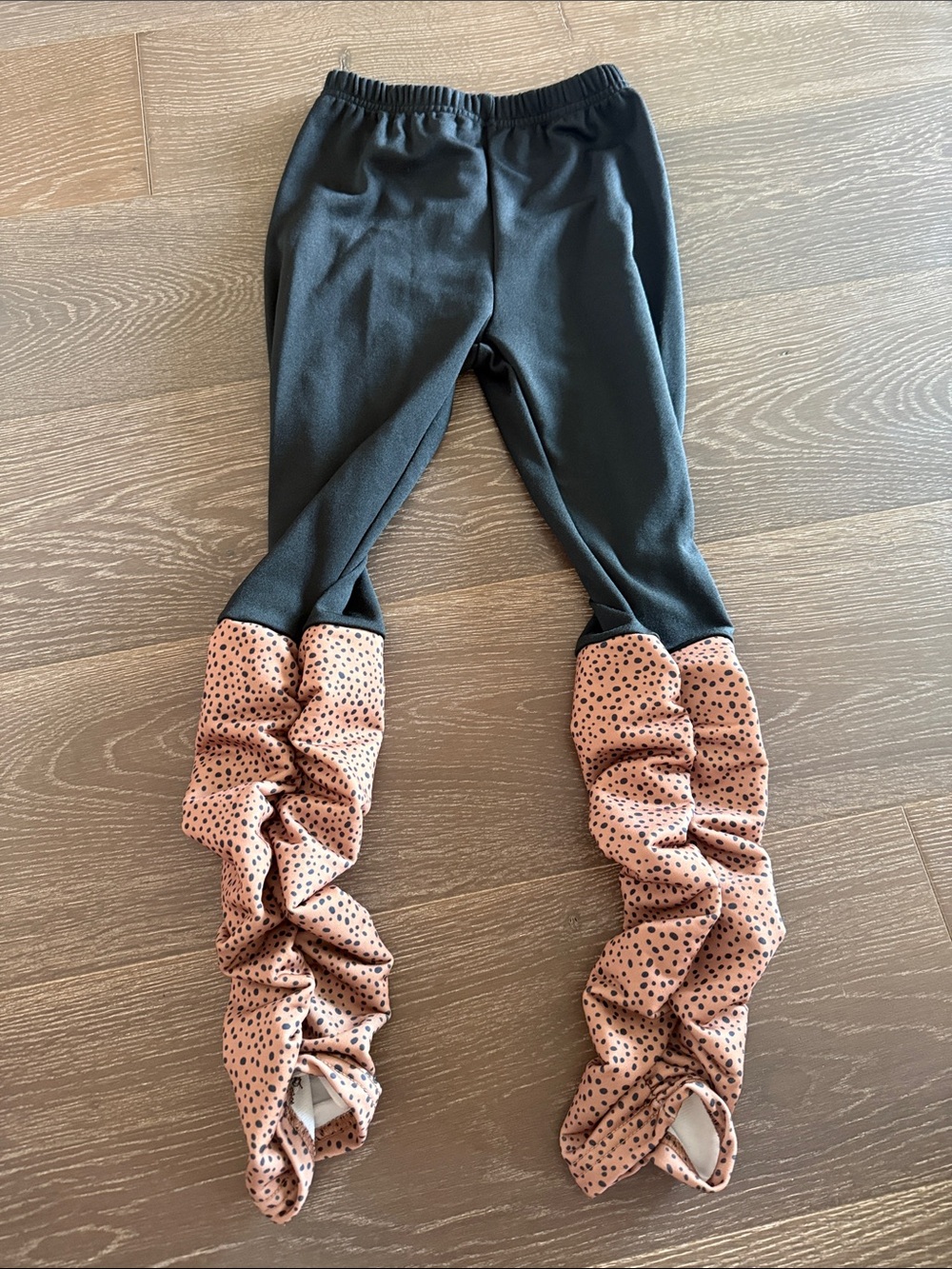 Kids Black Leggings with Pink Polka-Dot Ruffled Ankles